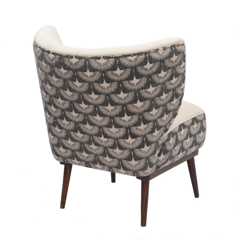 HomeRoots 30" Cream Charcoal and Brown Geometric Tufted Wingback Chair - 29.5 in. x 30 in. x 26 in.