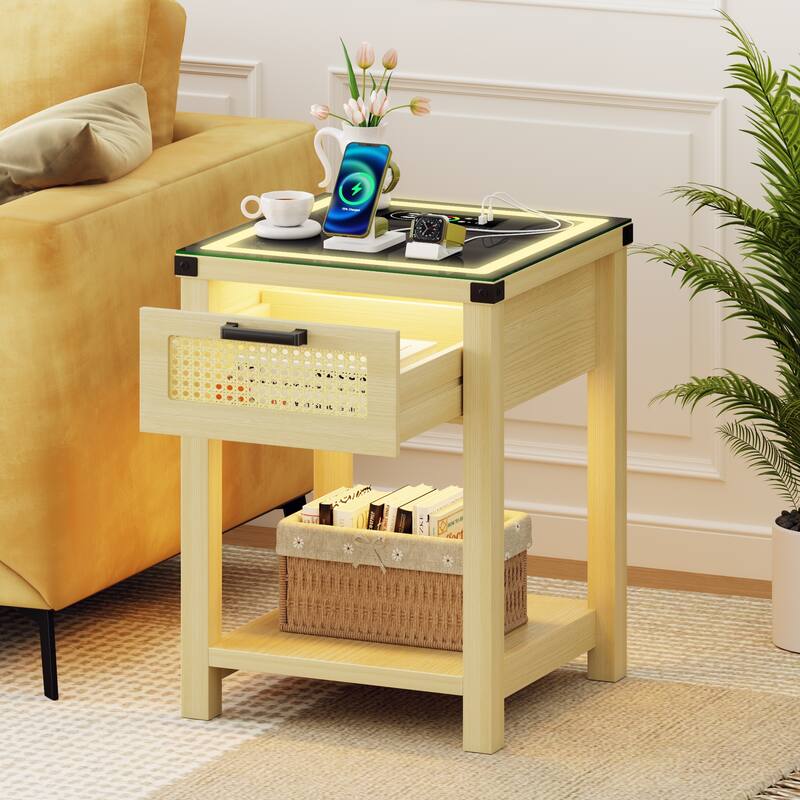 End Table With Light And Charging Station