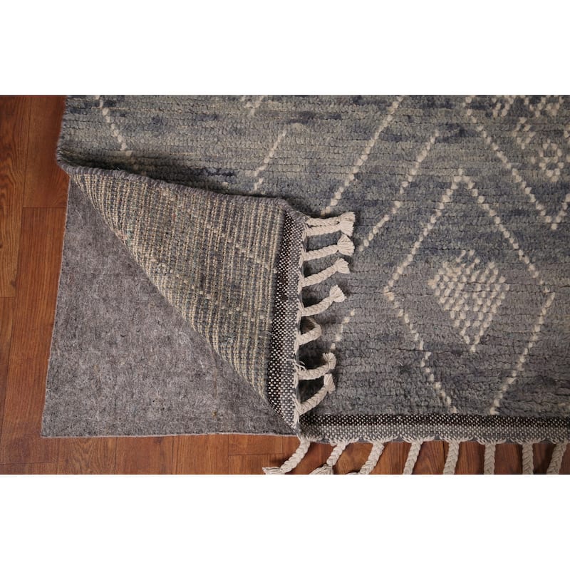 Blue & Gray Moroccan Area Rug Hand-Knotted Wool Carpet - 5'11"x 10'0"