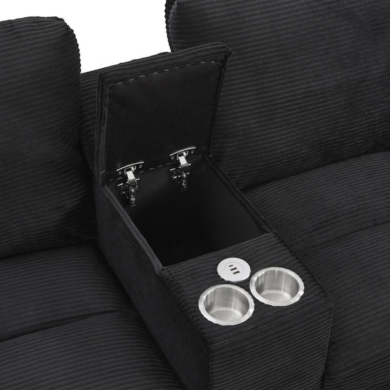 116.9" Modern Sectional Sofa with Storage Ottomans and USB Ports, Cup Holders