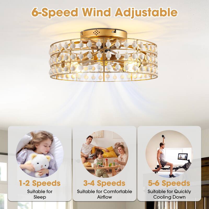 18" Bohemian Gold Caged Reversible Propeller Low Profile Smart Ceiling Fan with APP Control and Remote