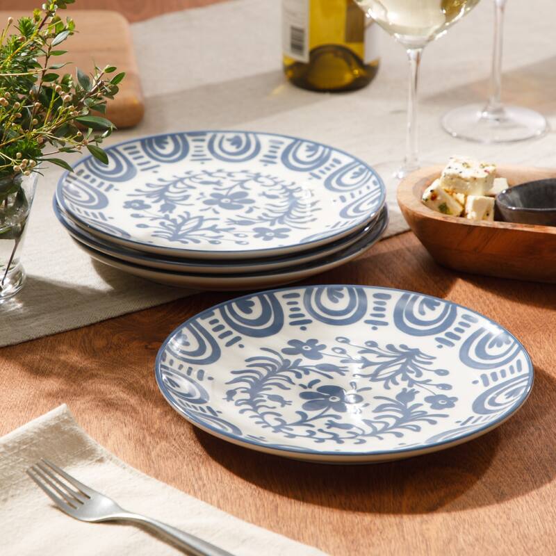 Bloomhouse - 2-Time Oprah's Favorite Things - Valencia Flor 4 Piece Salad Plate Set, 8.75" Stoneware Floral Decal Design