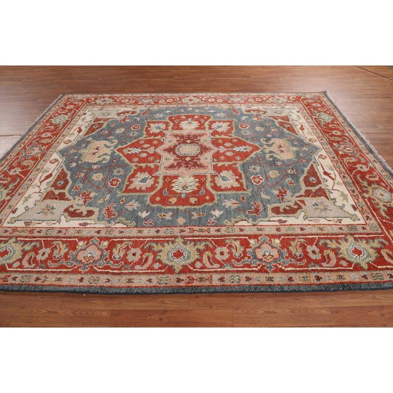 Blue & Orange Heriz Serapi Indian Area Rug Hand-Knotted Wool Carpet - 7'11"x 9'10"