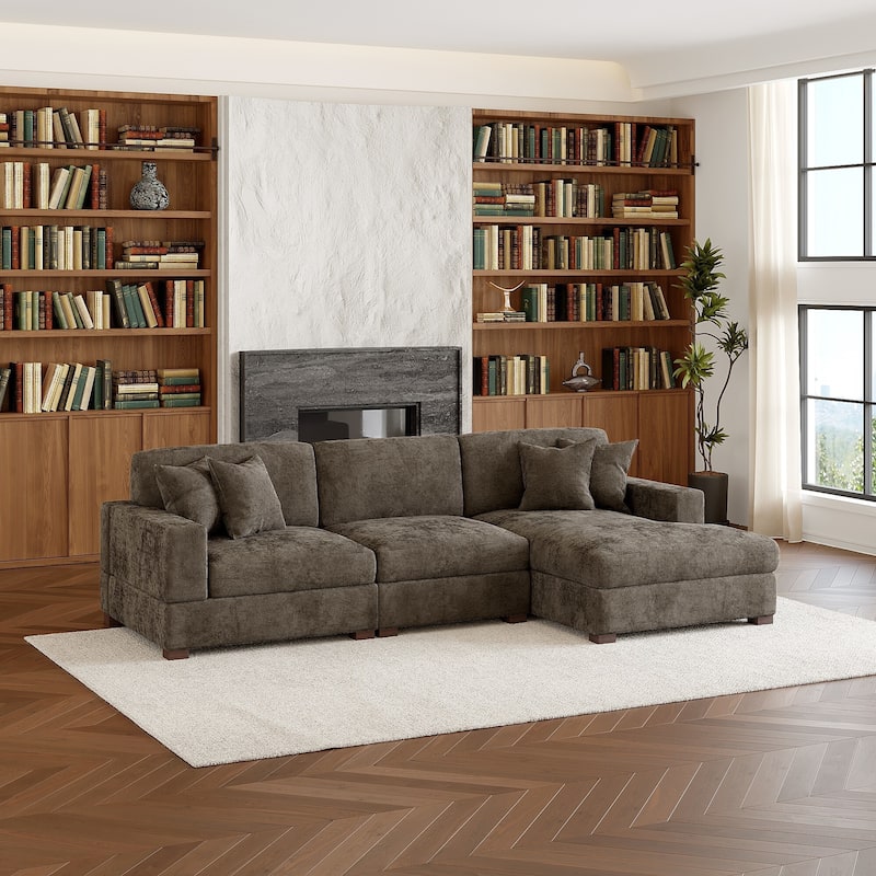 Modern Oversized Chenille Modular Sectional Sofa With Chaise