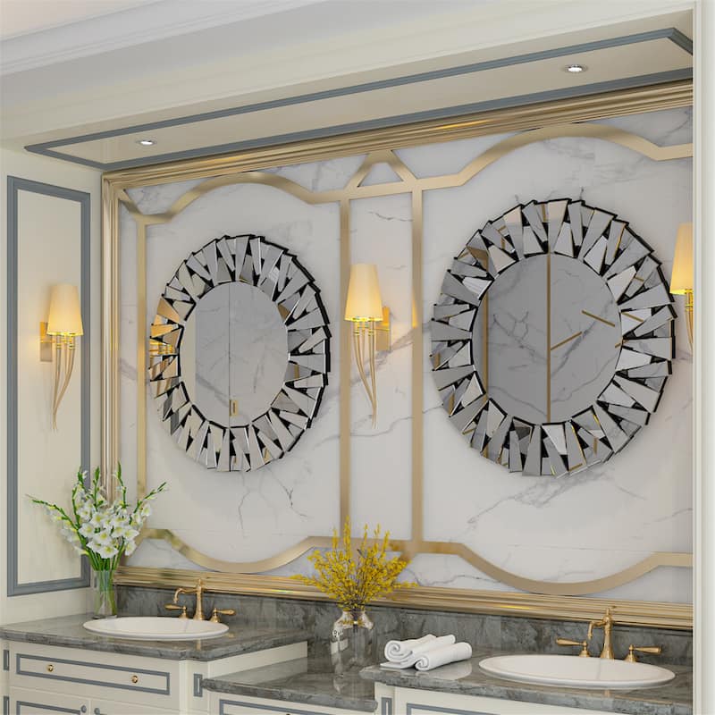 31.5'' Vanity Silver Glass Mirror Sunburst Wall Mounted for Home Decor