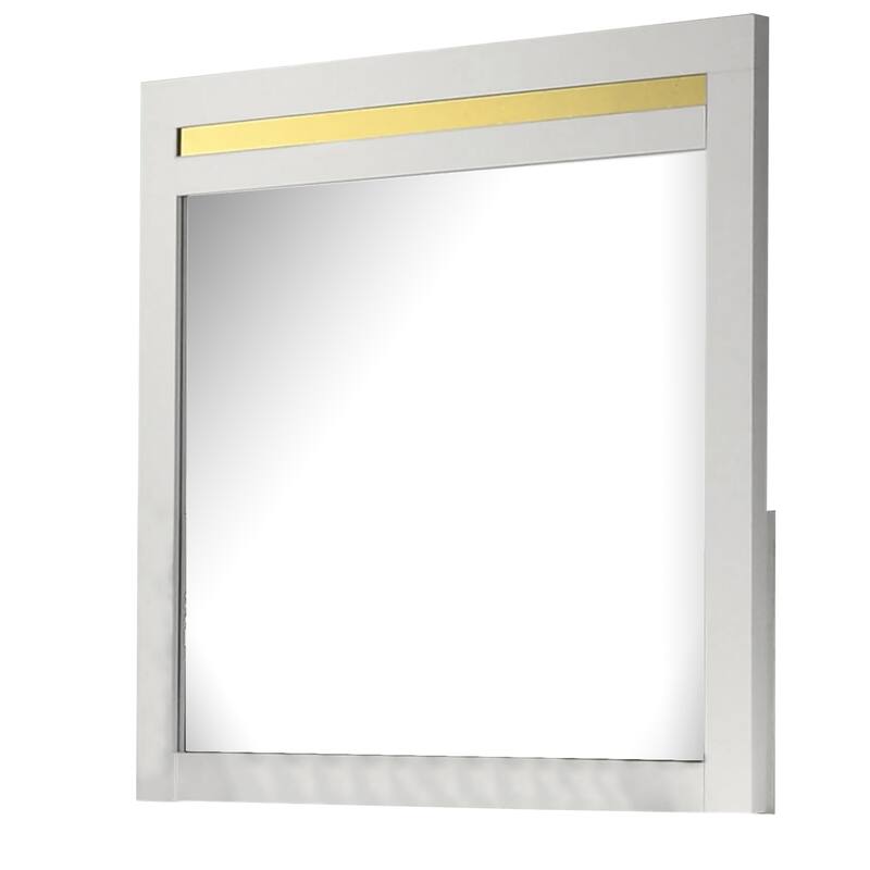 Yoki 41 Inch Dresser Mirror, Modern Glam White with Gold Acrylic Accents - White, Gold