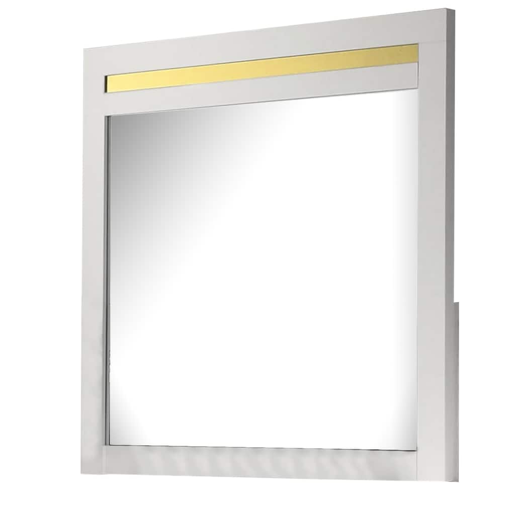 Yoki 41 Inch Dresser Mirror, Modern Glam White with Gold Acrylic Accents - White, Gold