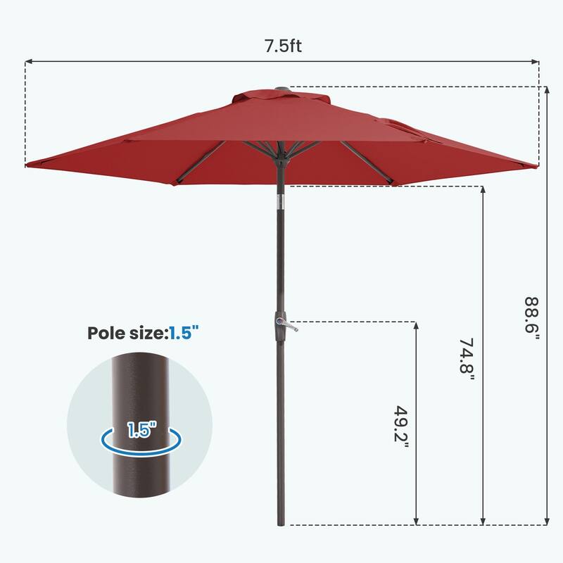 7.5-ft Patio Market Umbrella with UV-Risistance,Crank & Tilt