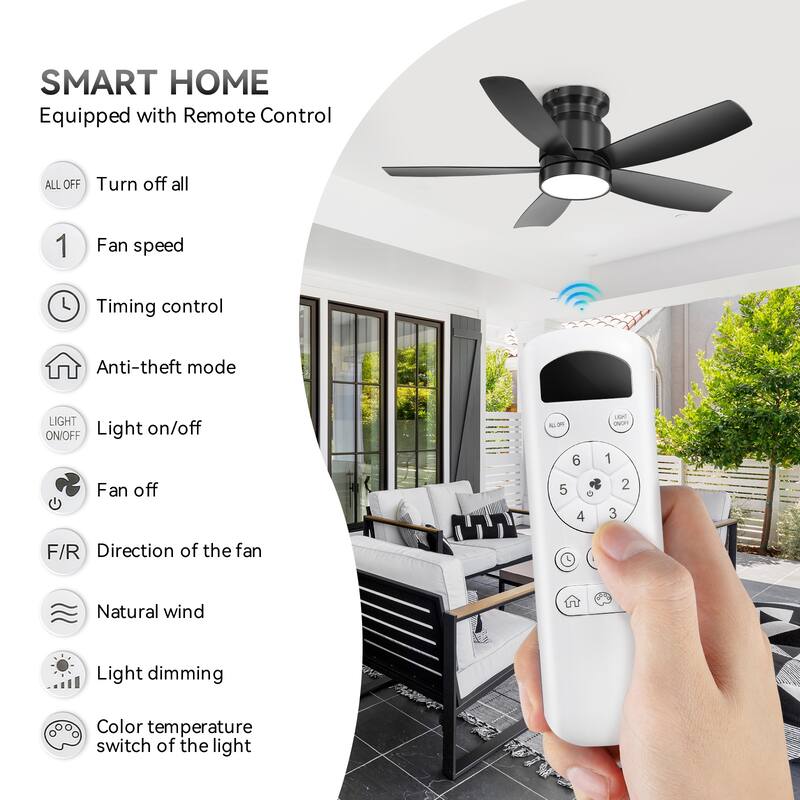 23" 29'' 42'' Flush Mount Ceiling Fan with Light and Remote Control for Small Room,Patio,Kitchen,Bedroom