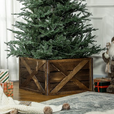HOMCOM Wooden Christmas Tree Collar Box, 24" Farmhouse Christmas Tree Base Cover, Xmas Decoration for Home, Party, Holiday
