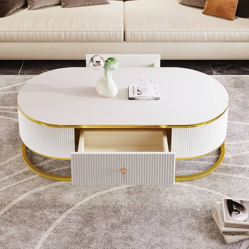 Modern Oval Coffee Table with Drawers