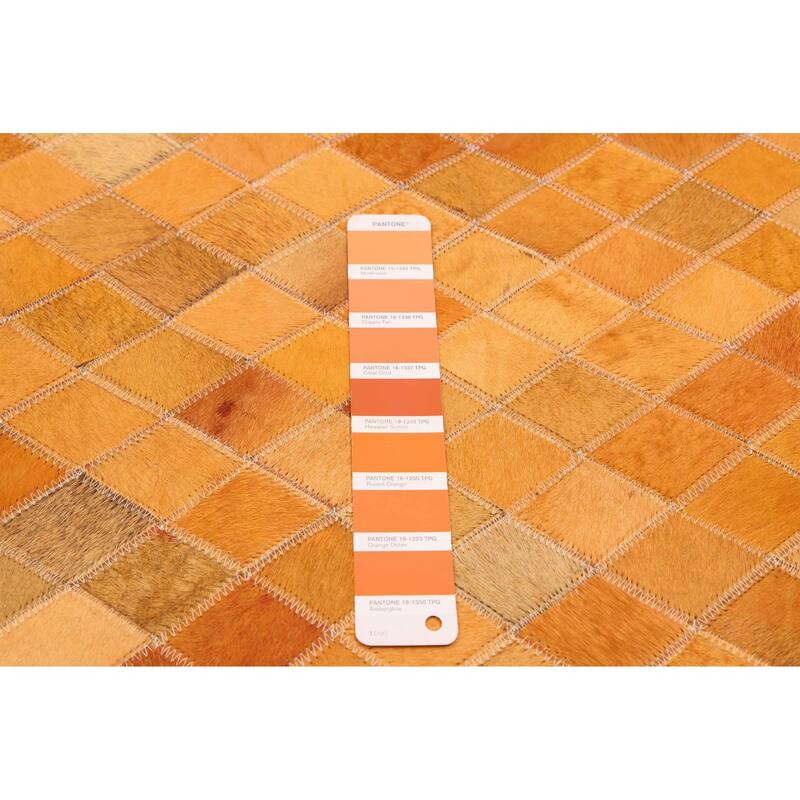 ECARPETGALLERY Handmade Cowhide Patchwork Orange Leather Rug - 4'0 x 6'0