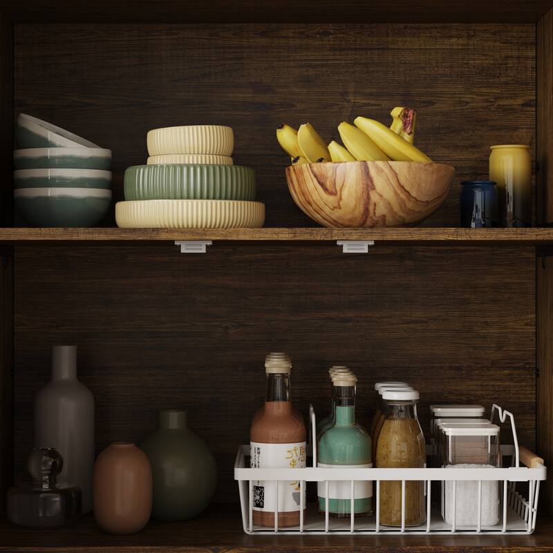 Multifunctional Kitchen Cabinet Collection Metal Frame Shelf Brown Walnut Color