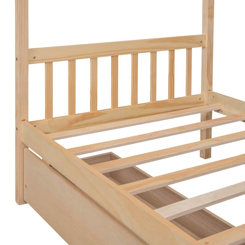 Creative Twin Size House-Shaped Wooden Bed with Drawers and Headboards for Kids