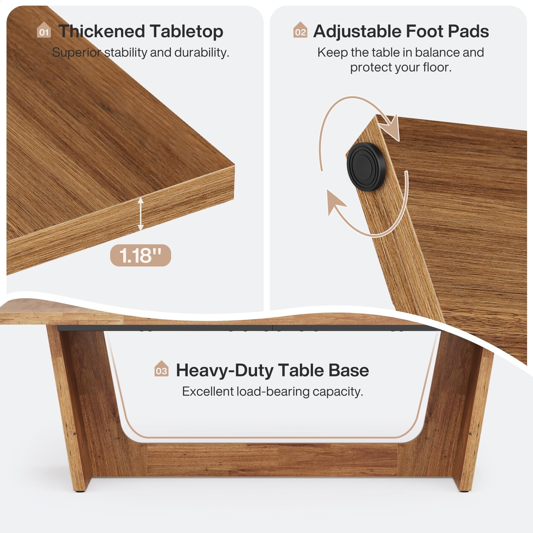 70.87-Inch Wood Dining Table, Large Dining Room Table for 6-8