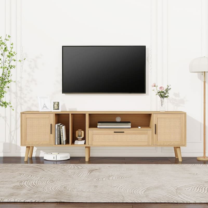 Farmhouse Style Rattan TV Stand for Living room