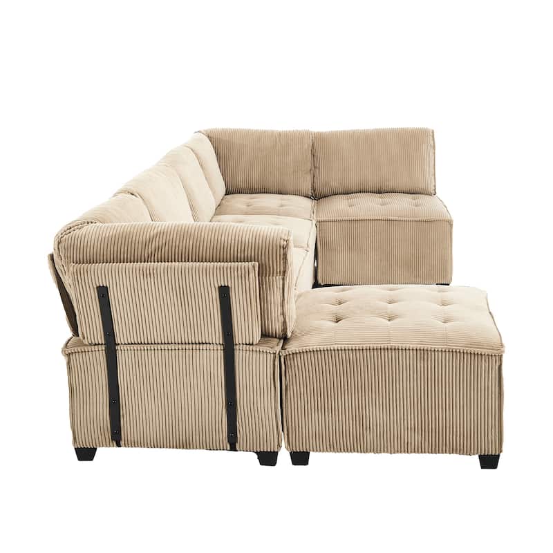 Ergonomic Lounge Modular Couch Corduroy Sectional Sofa with Deep Seat Ottoman Chaise and High-Rebound Thick Cushions