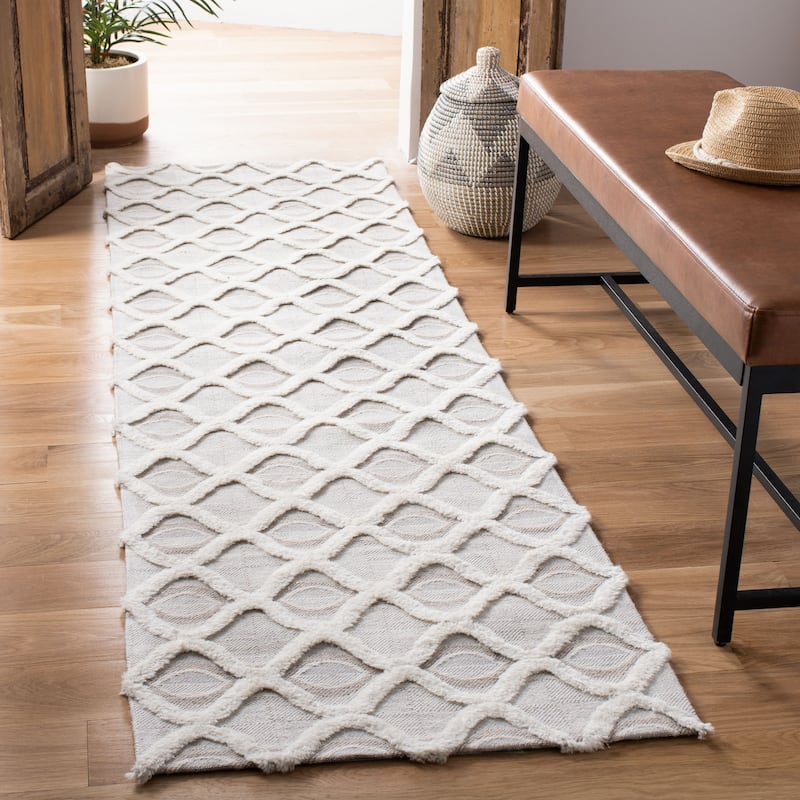 SAFAVIEH Handmade Marbella Edite Modern Polyester Rug - 2'3" x 8' Runner - Beige/Ivory