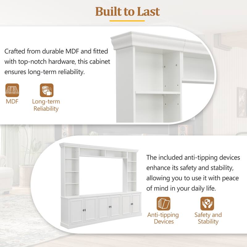 4-Piece Wall Unit Entertainment Center with Bookshelf for TVs Up to 70", Mid-Century Modern 97.4" TV Stand with Adjustable Shelf