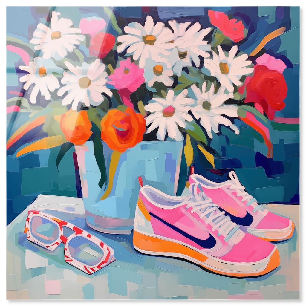 Whimsical Sneakers Flower Vase Acrylic by Art Remedy, Ready to Hang