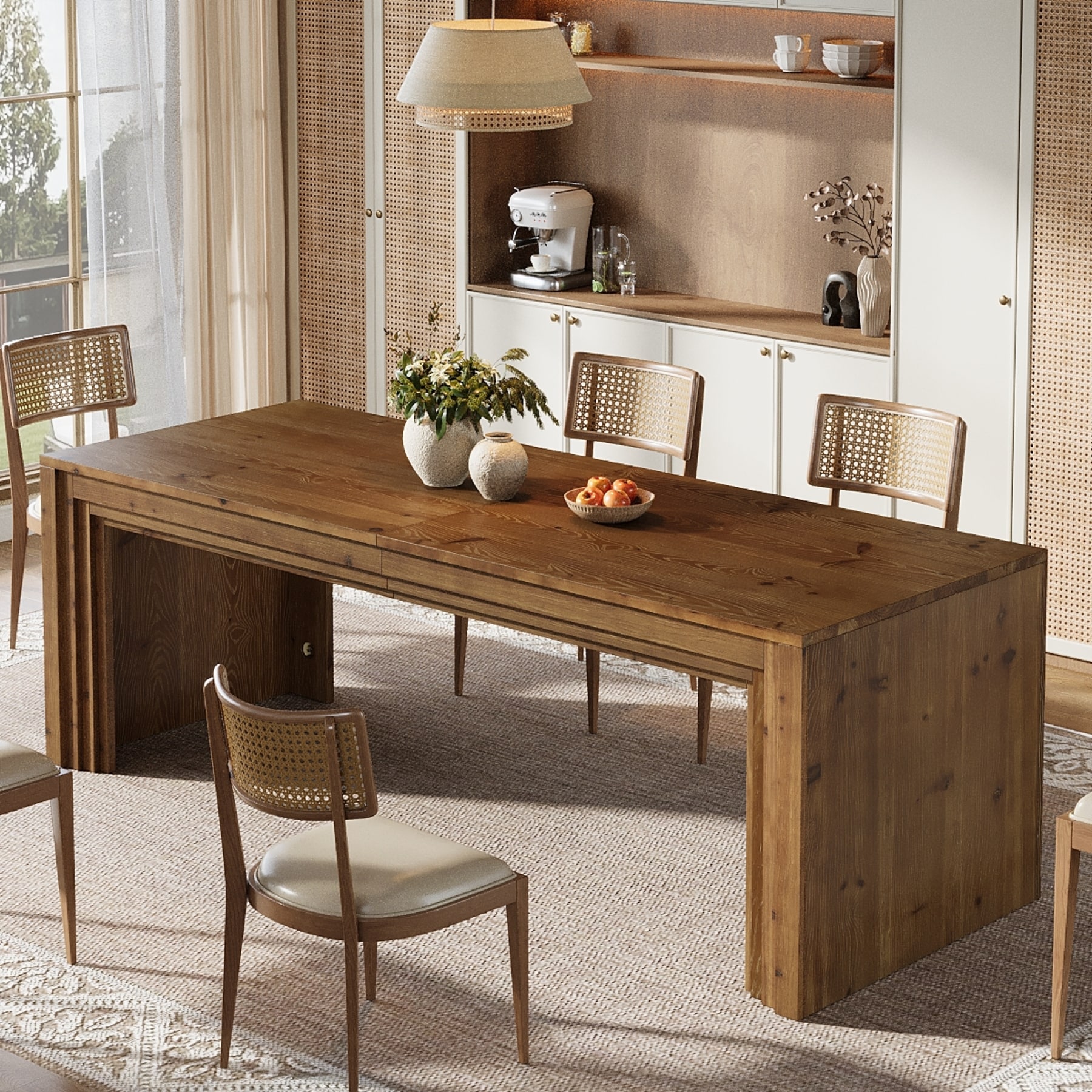 79 Inch Solid Wood Dining Table for 6/8/10, Farmhouse Rectangular Kitchen Table - 78.74" L x 27.56" W x 29.52" H