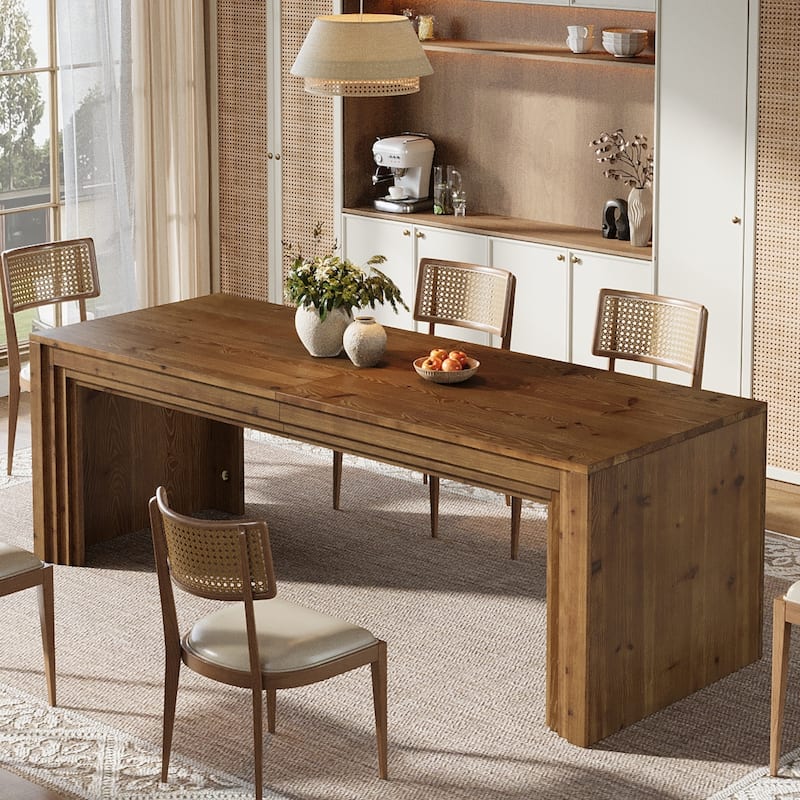79 Inch Solid Wood Farmhouse Dining Table for 6/8/10, Rectangular Kitchen Dining Room Furniture - 78.74" L x 27.56" W x 29.52" H