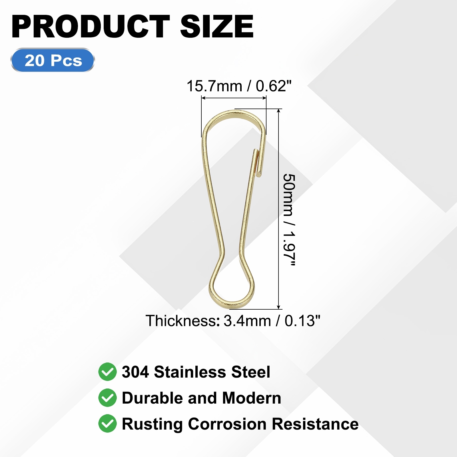 Stainless Steel 304 Spring Snap Hook Metal Clips Clasp for Key Chain Key Rings ID Card Shower Curtain, 7