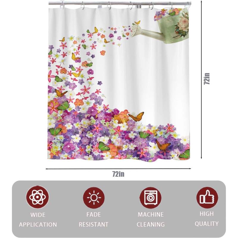 Floral Shower Curtain - Flowers Plant Butterfly Curtain 72" W x 72" L
