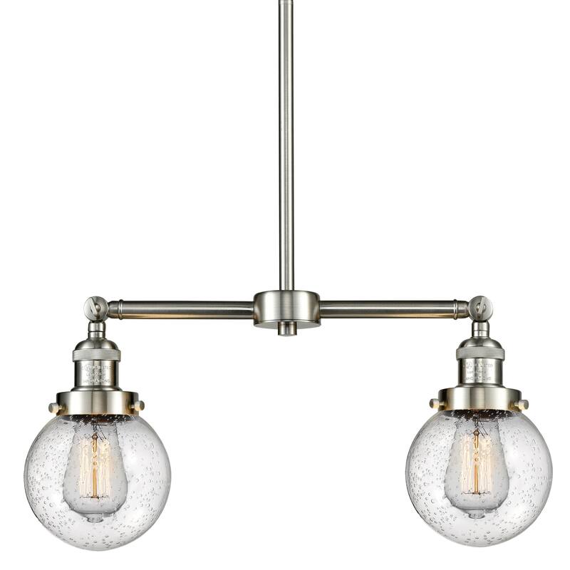 Innovations Lighting Beacon 2 Light 23" Wide Linear Chandelier - Brushed Satin Nickel / Seedy Globe