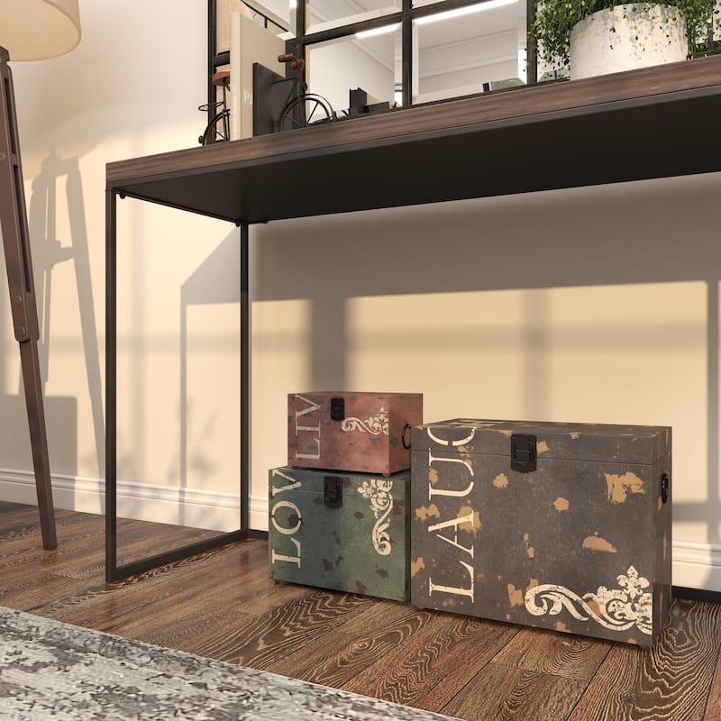 Multi Colored Metal Live Love Laugh Box with Hinged Lid (Set of 3)