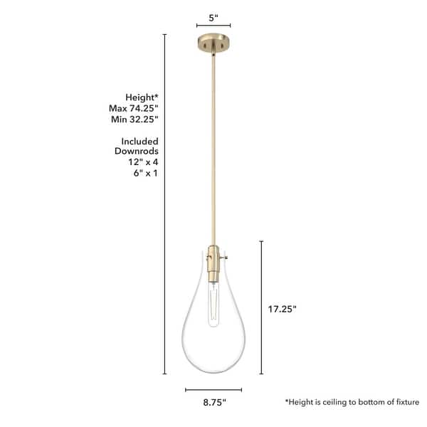 dimension image slide 1 of 2, Hunter 9" Lundin 1-Light Pendant - Kitchen Island, Dining Room - Contemporary, Transitional