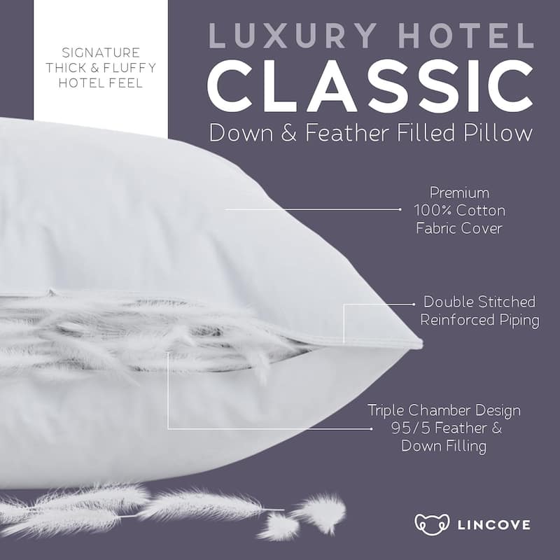 Lincove Luxury Hotel Collection Bed Pillows for Sleeping with Premium 600 Count Cotton Shell