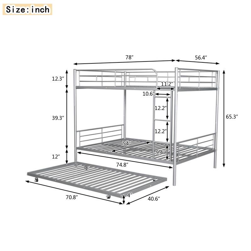 Silver 3 Color Full Over Full Metal Bunk Bed with Trundle - Bed Bath ...
