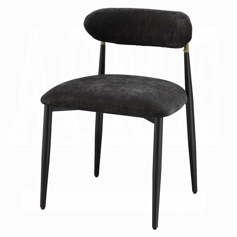 Vonn Side Dining Chair Set of 2, Black Chenille, Curved, Metal Legs