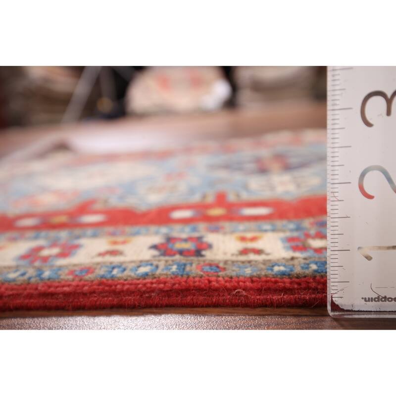 Blue Geometric Kazak Foyer Rug Handmade Traditional Wool Carpet - 2'1" x 2'11"