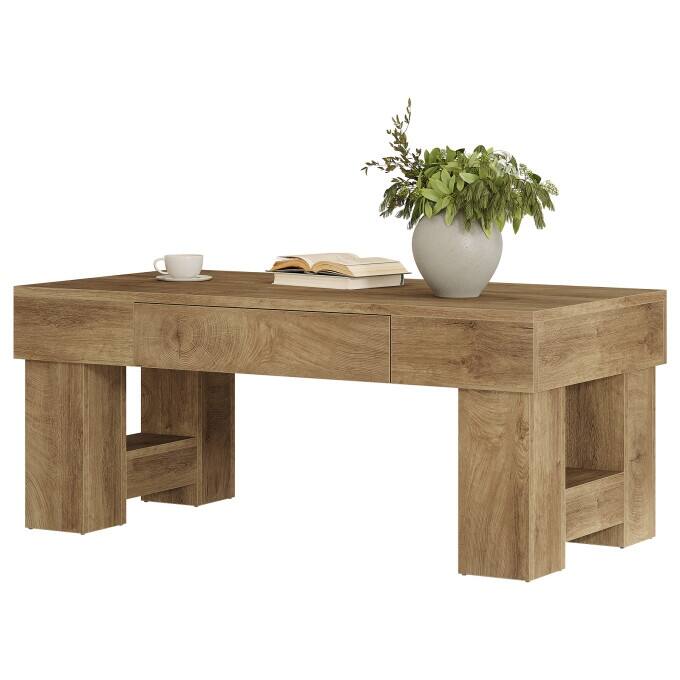 47.24-Inch Coffee Table with Drawer, Rustic Wooden Center Table