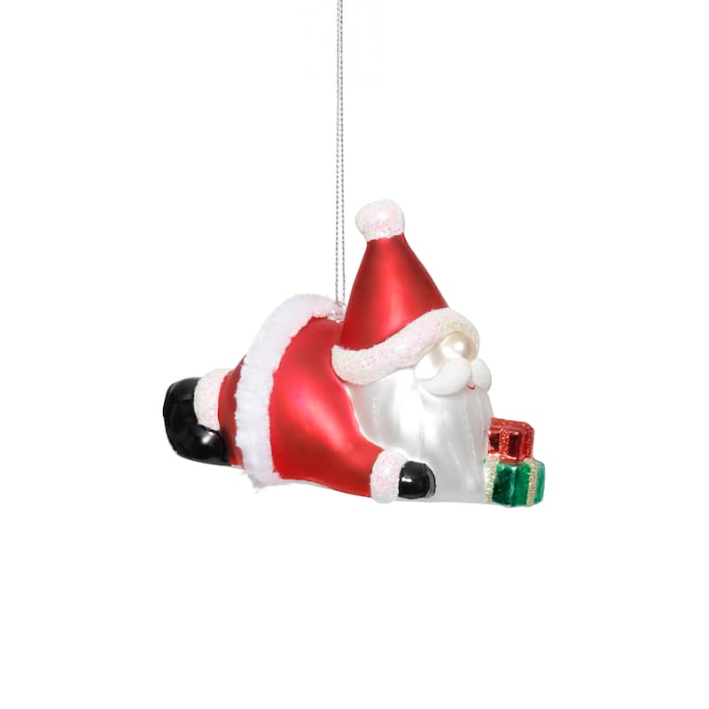 Glass Santa Laying Down Christmas Ornaments, 6 Hanging Pieces (3 Sets of 2)