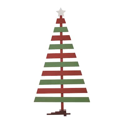 Transpac Wood 48 in. Multicolor Christmas Slats Outdoor Tree Decor