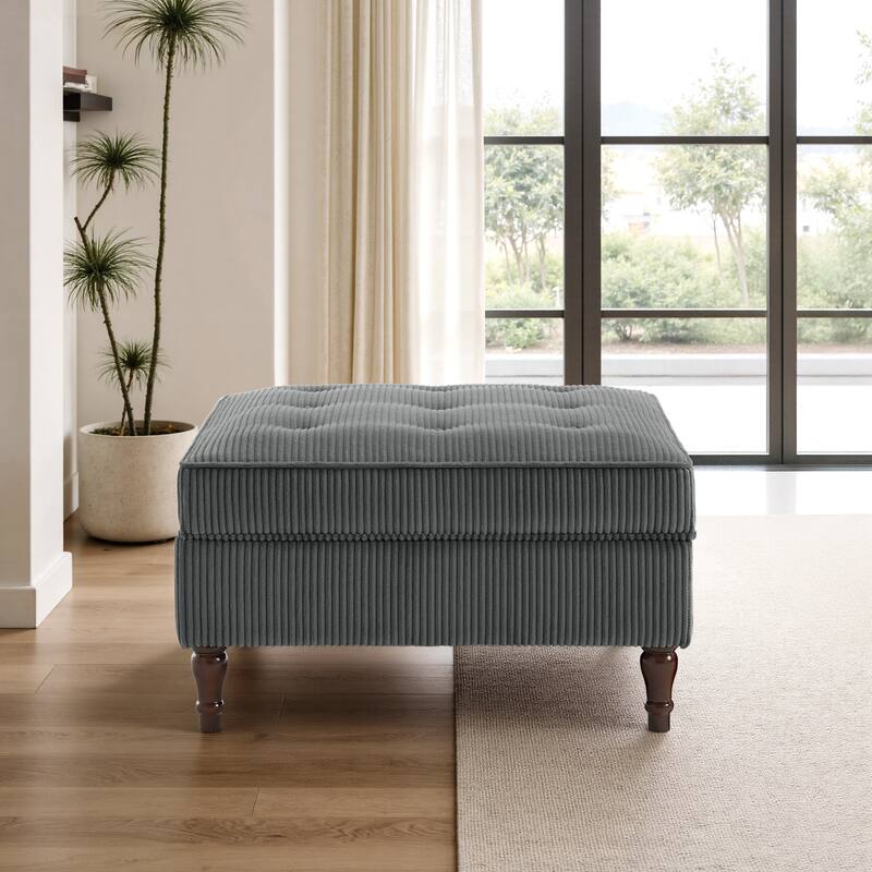 Modular Corduroy Tufted Storage Ottoman with Reversible Tabletop - Grey