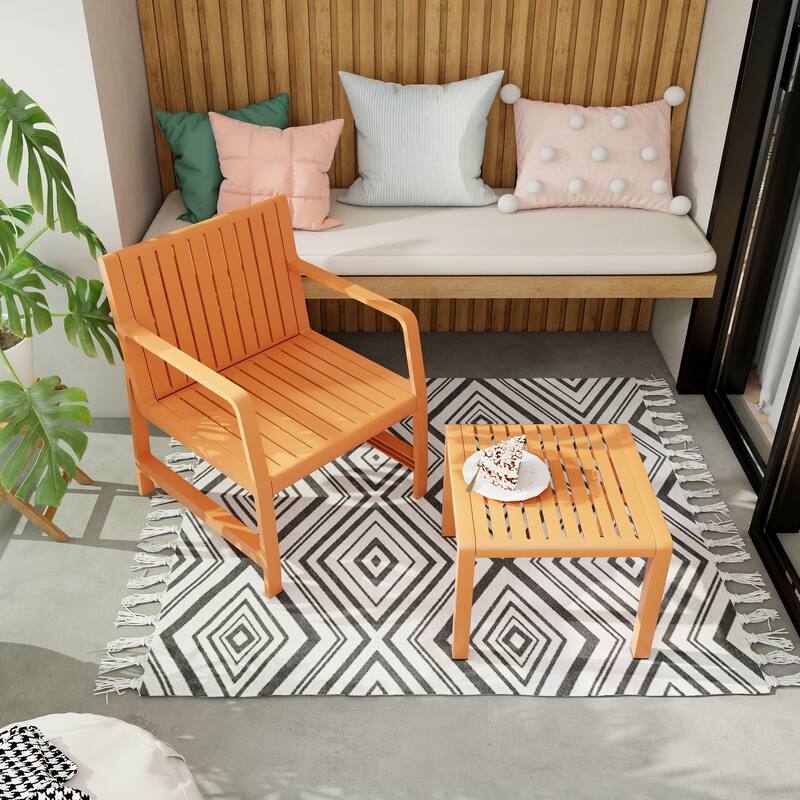 2-Piece Indoor/Outdoor Furniture Set 1 Chairs & 1 Coffee Tables Waterproof PP Material - Easy Assembly Patio Conversation Set - Apricot Brown