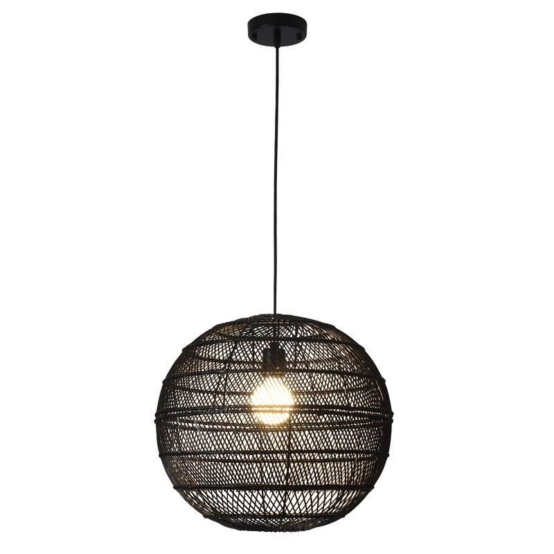 1-Light Globe Chandelier with Rattan Shade, No Bulbs Included