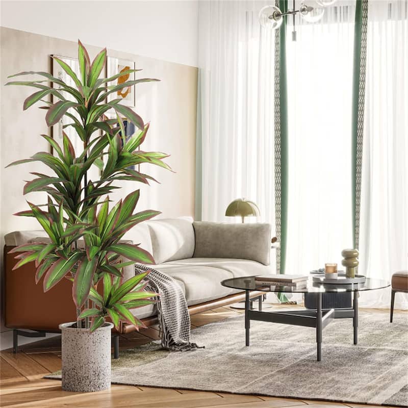 Red Edge Artificial Faux Yucca Dracaena Plant for Home Office Living Room Decor