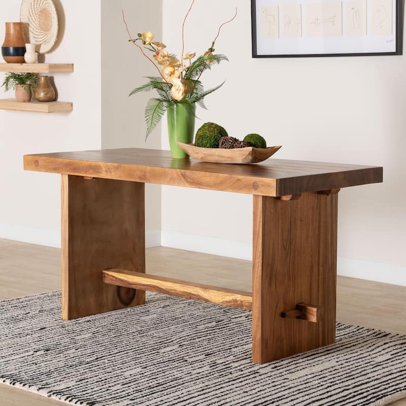 Biyu Suar Wood Dining Table - Handcrafted Rectangular Solid Wood Table with Live Edge Details, Rustic Modern Style
