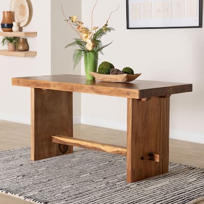 Biyu Suar Wood Dining Table - Handcrafted Rectangular Solid Wood Table with Live Edge Details, Rustic Modern Style
