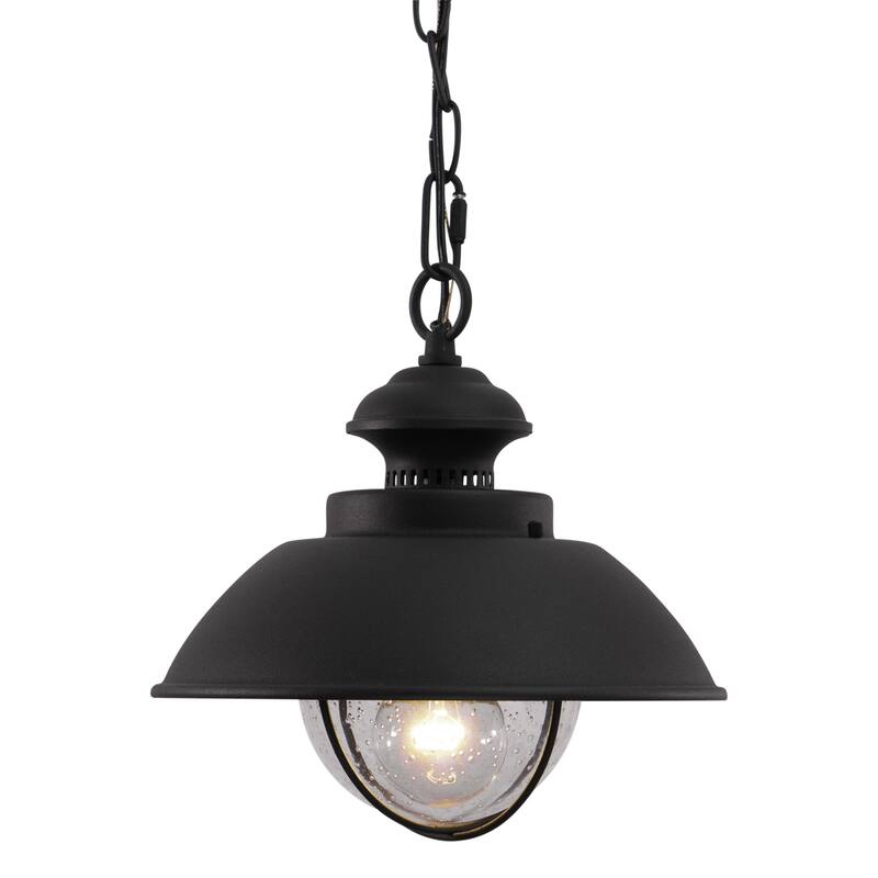 Pendant Light - Black Farmhouse Barn Light with Glass Shade - Indoor Outdoor Ceiling Fixture - 10.75