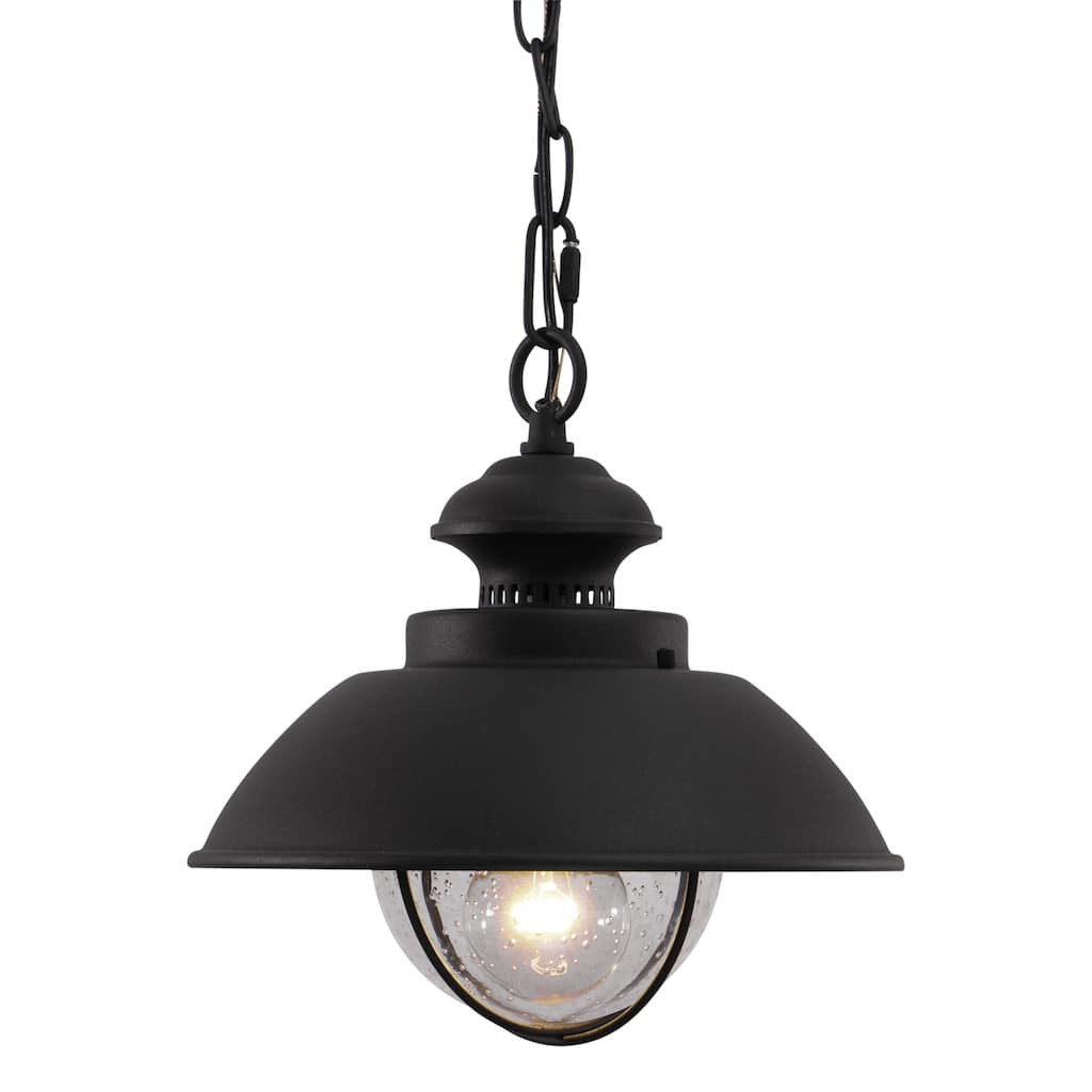 Pendant Light - Black Farmhouse Barn Light with Glass Shade - Indoor Outdoor Ceiling Fixture - 10.75