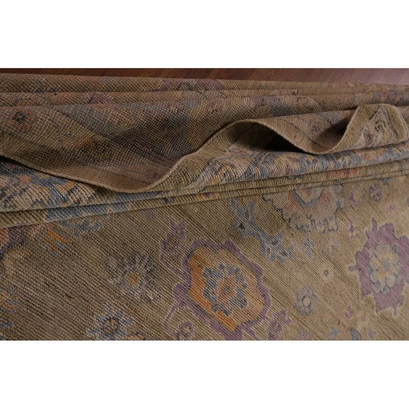 Vegetable Dye Floral Oushak Large Rug Hand-Knotted Wool Carpet - 9'10" x 13'6"