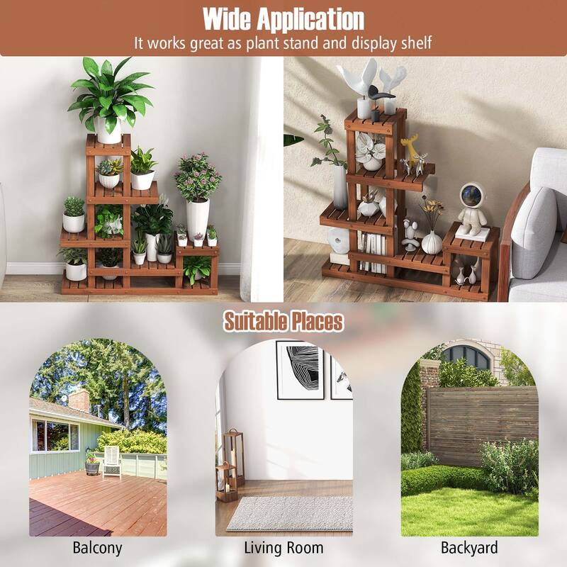Costway Multi-layer Wood Plant Stand Flower Shelf Rack with High Low - See Details