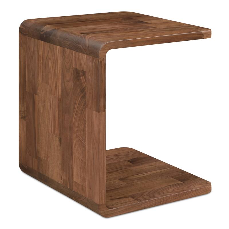NADAAL STUDIOS Marenith Side Table, C-Side Solid Walnut Curved Edge Reversible Use, Walnut Brown