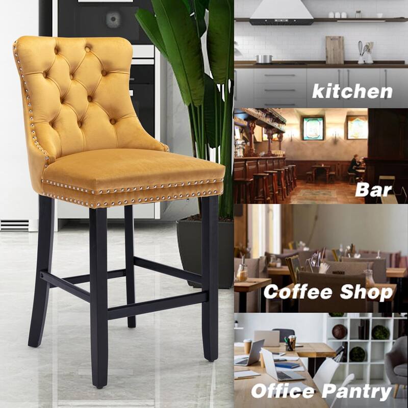 Contemporary Tufted Velvet Upholstered Counter Bar Stools Set of 2